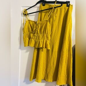 Yellow Two-Piece Smocked Crop Top and Skirt Set